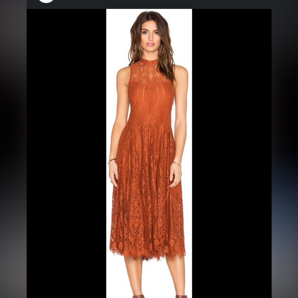Free People Copper Lace Trapeze Midi Dress Large